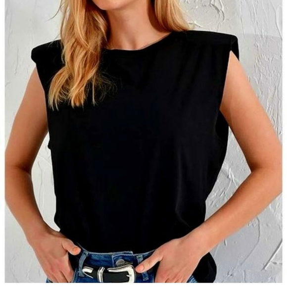 Beige Botany Tops - Cropped Padded Shoulder Top